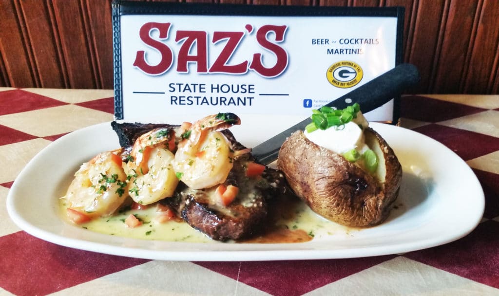 Surf and Turf 12oz Center Cut Sirloin, 3 Jumbo Shrimp with Garlic White