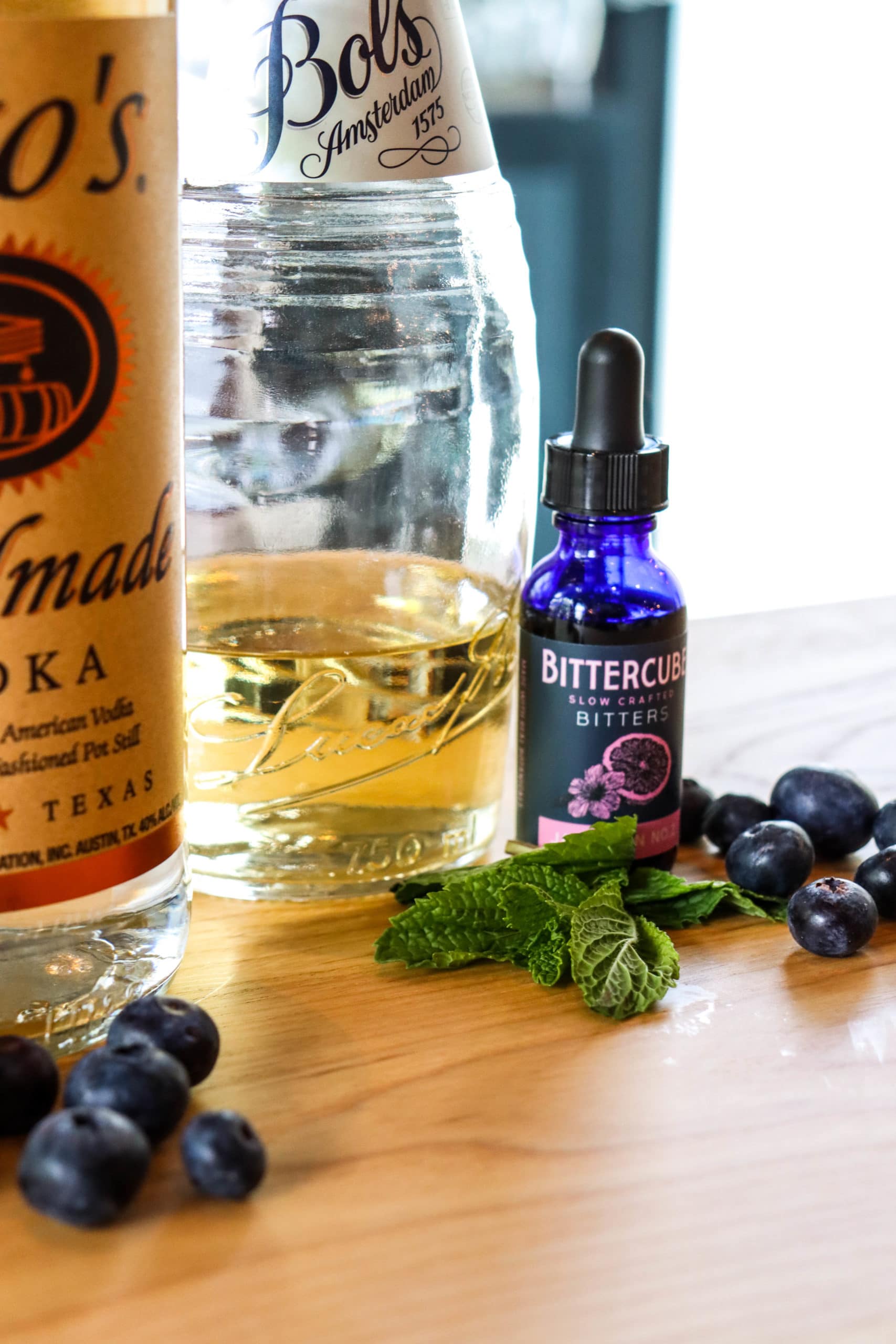An upclose look on our summer cocktail recipe ingredients.